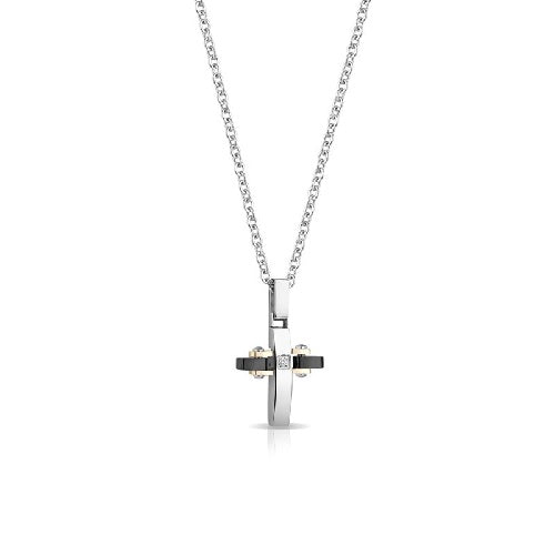 Collana In Acciaio Bicolore E Diamante Ct. 0,01