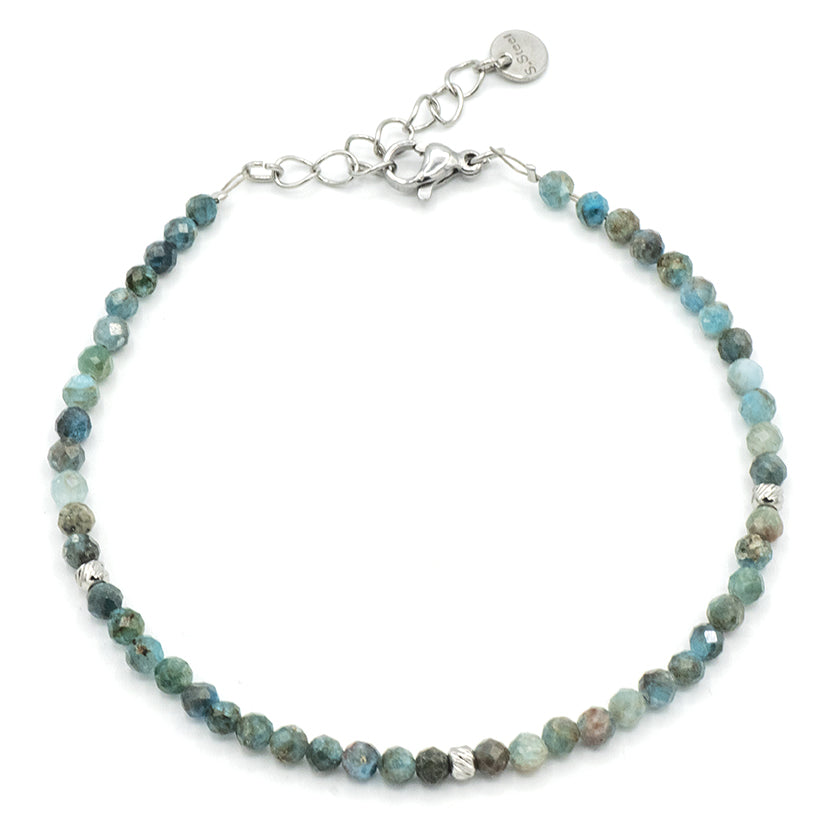 Bracciale sfere in pietra dura sfaccettate e acciaio