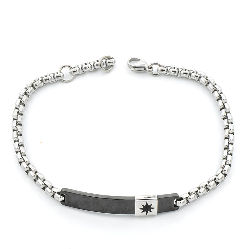 Bracciale targhetta rosa dei venti in acciaio e pvd nero