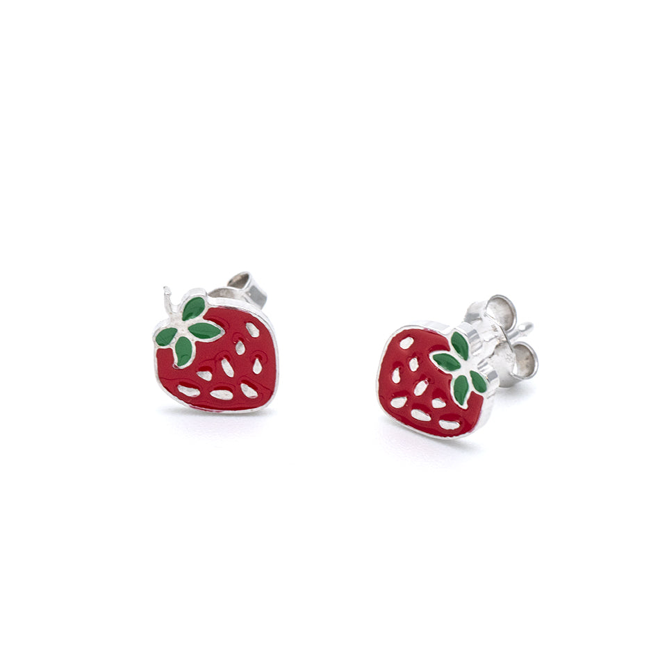 Orecchini bimba in Argento fragole smaltate