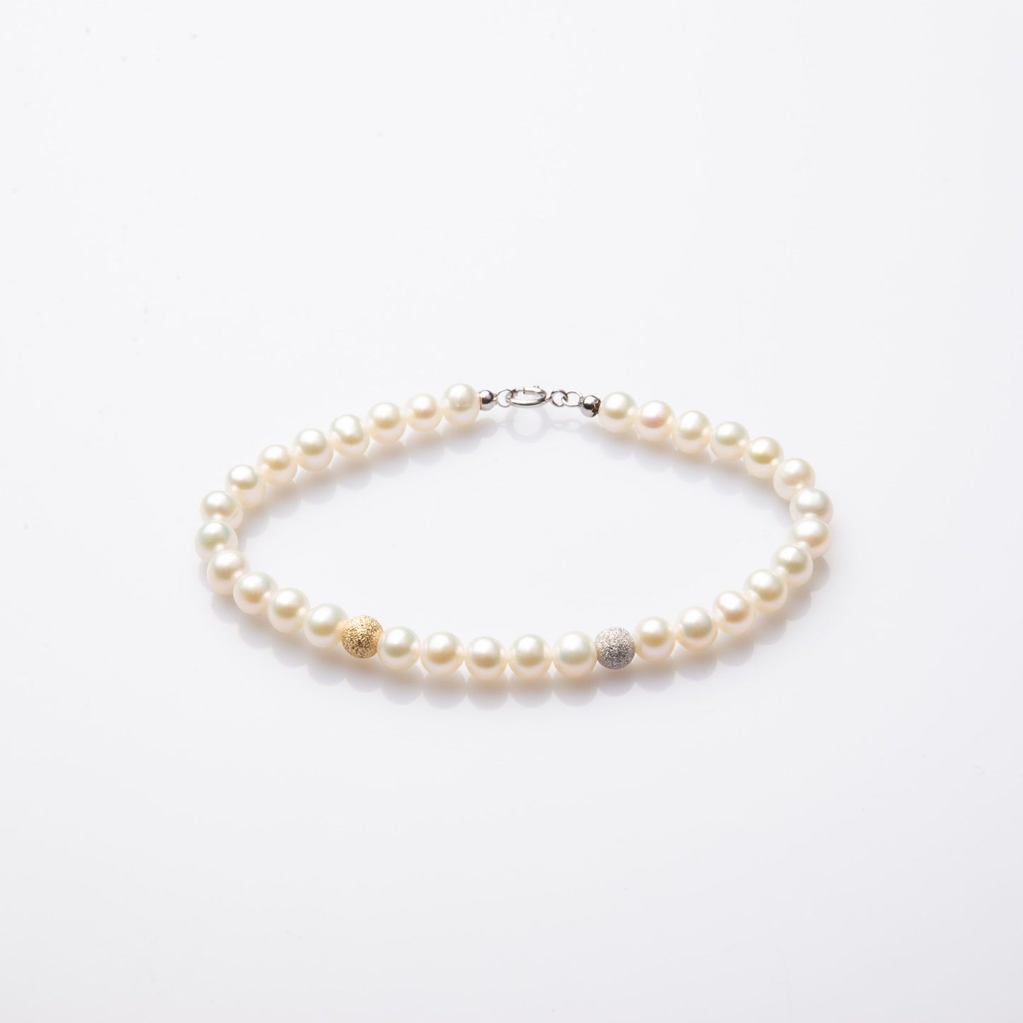 Bracciale Perle E Sfere Oro Diamantate Bicolore