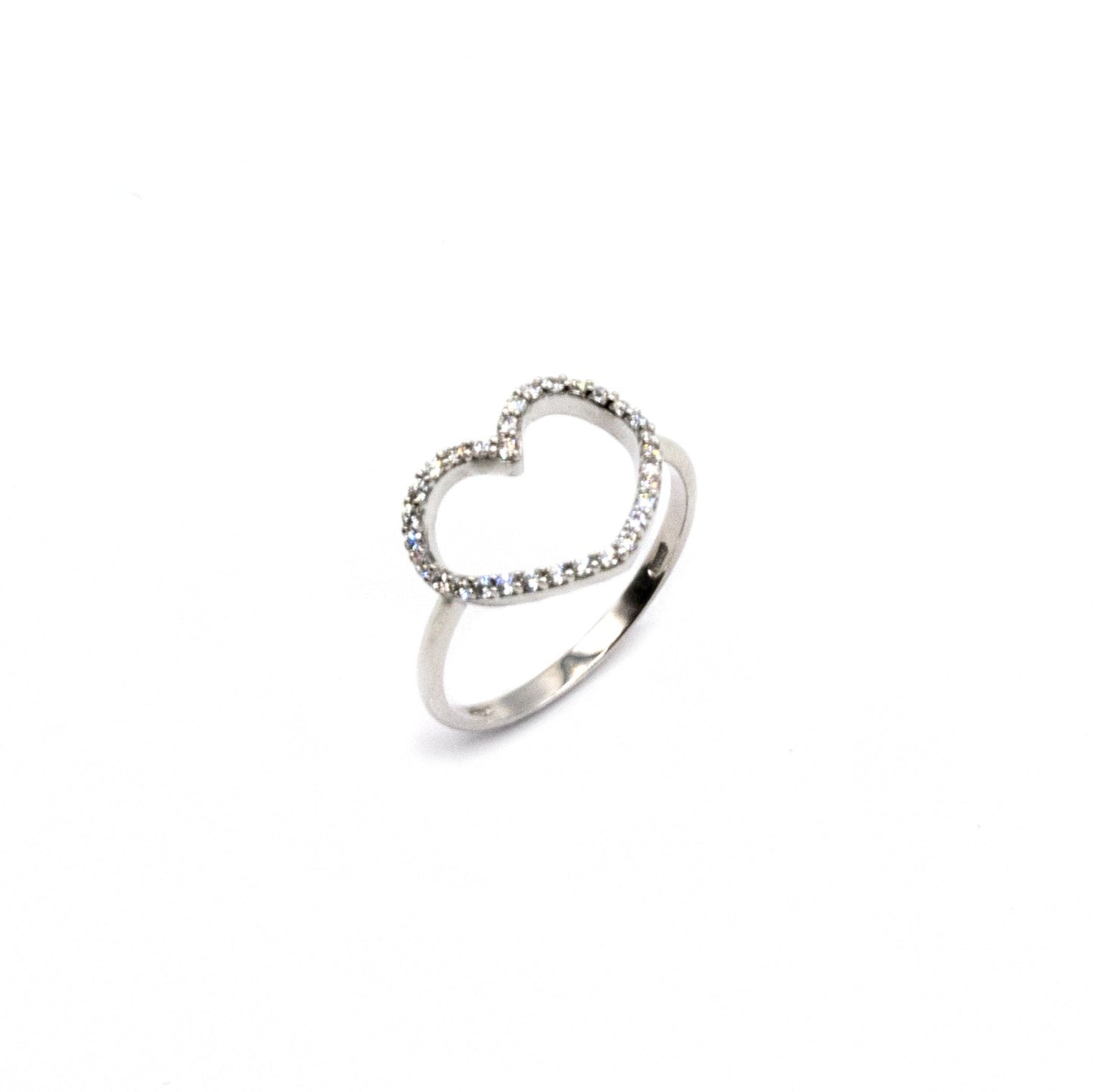 Anello In Oro Bianco Con Cuore Zirconato