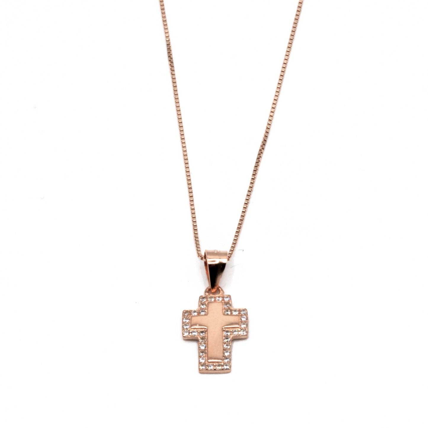 Catenina Con Croce In Argento Rosa E Zirconi