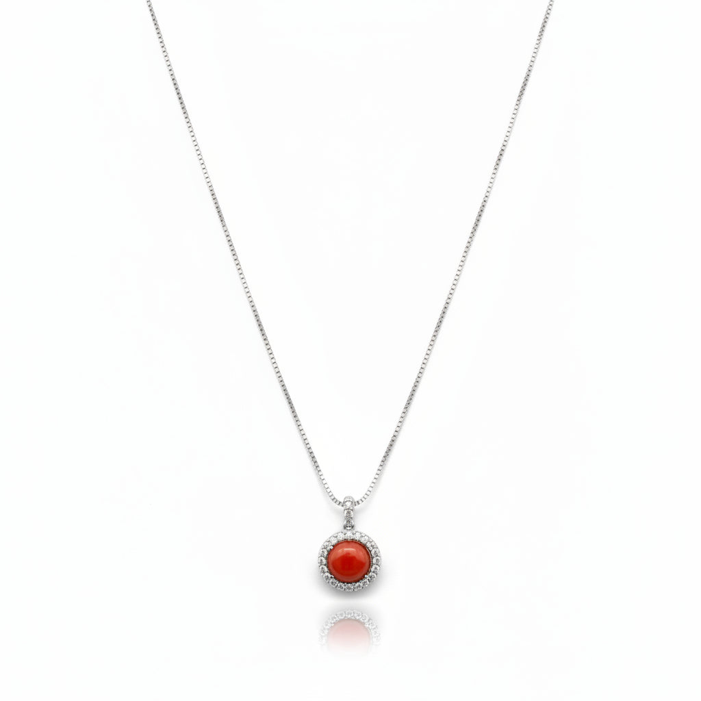 Collana In Argento Con Corallo E Zirconi Cammei e Corallo