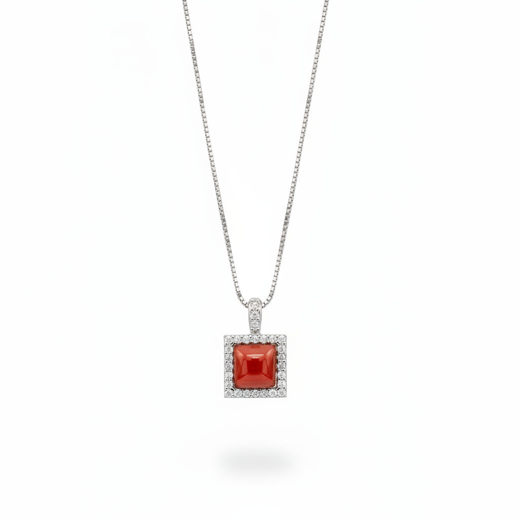 Collana In Argento Con Corallo E Zirconi Cammei e Corallo
