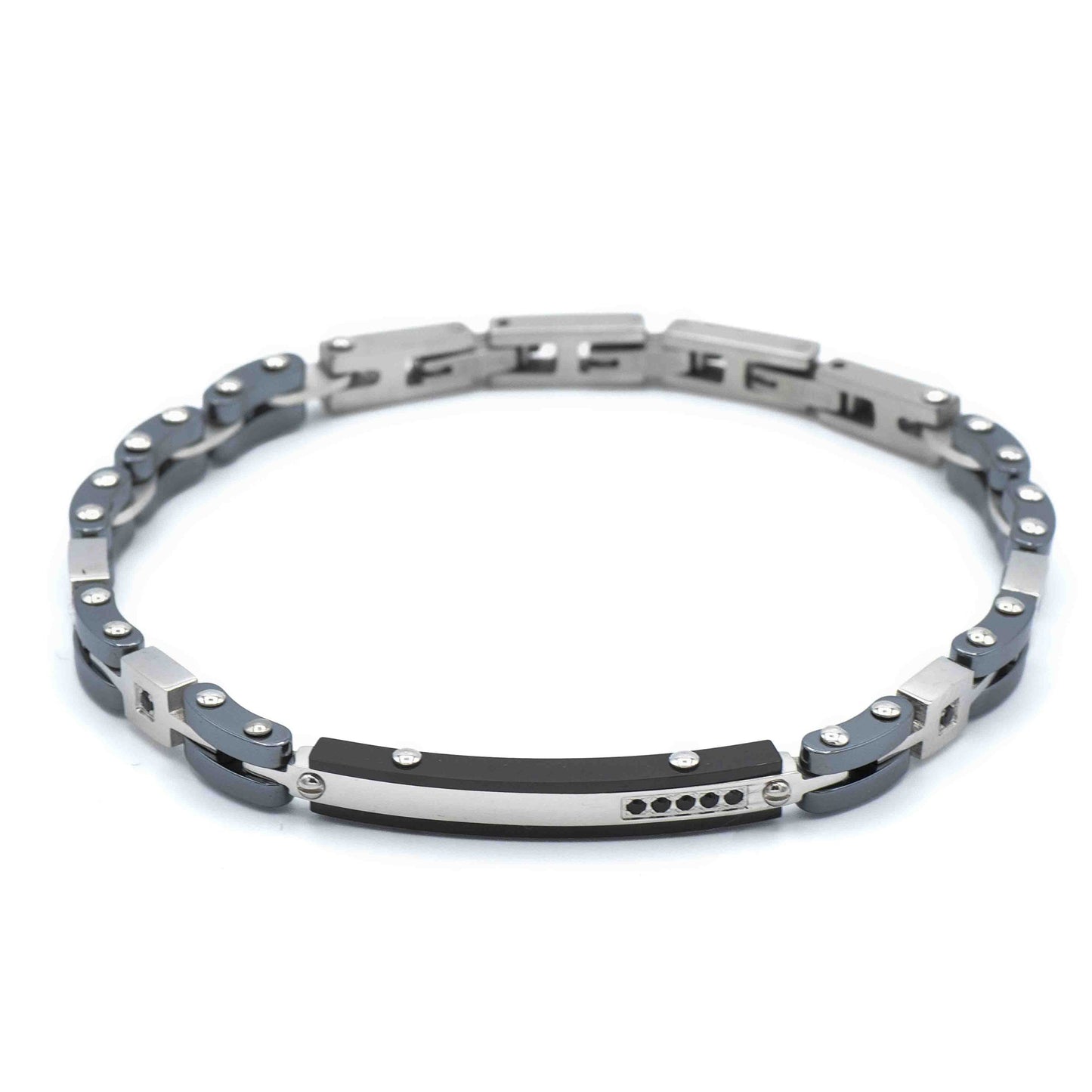 Bracciale In Acciaio E Ceramica Con Zirconi Neri