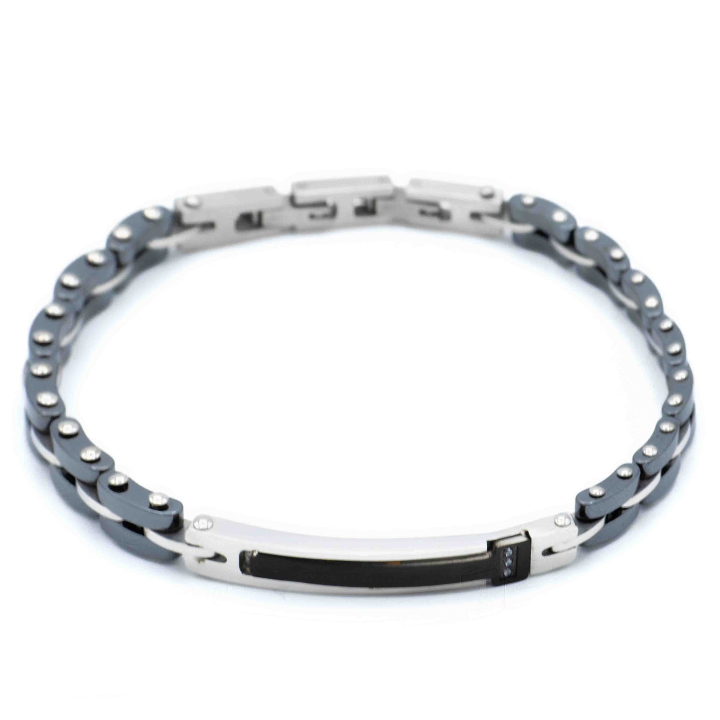 Bracciale In Acciaio E Ceramica Con Zirconi