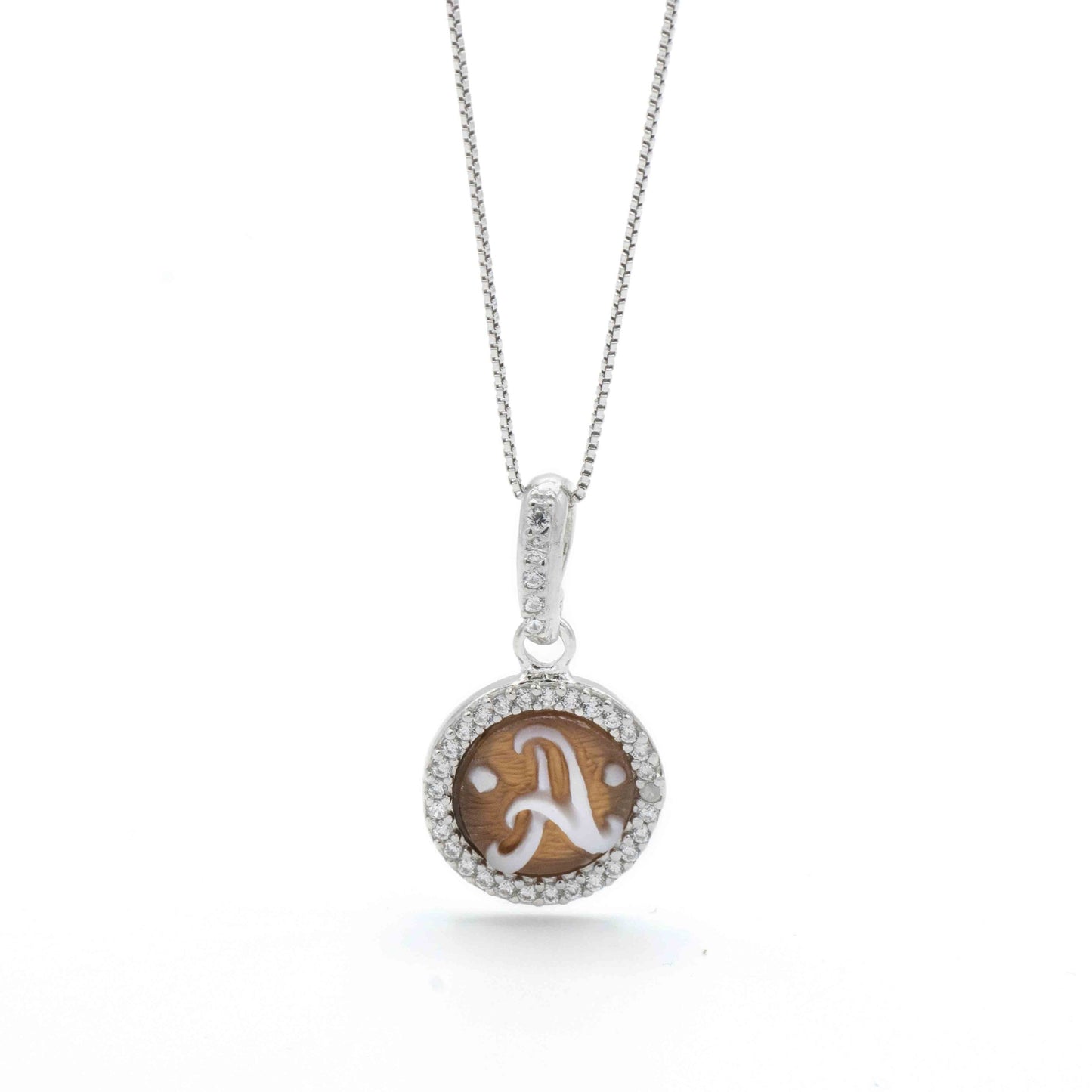 Collana In Argento Lettera A in Cammeo con Zirconi
