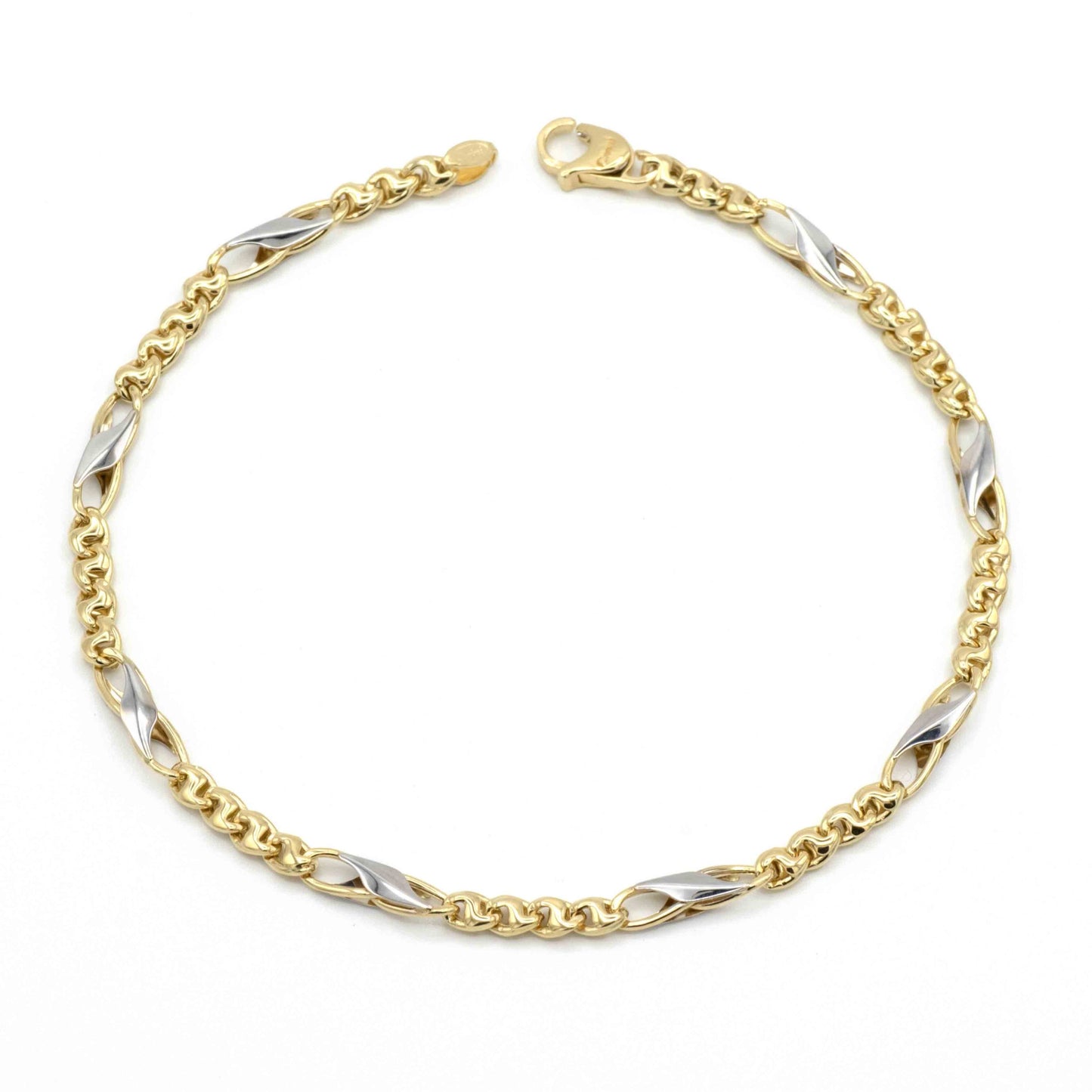 Bracciale A Maglie Alternate In Oro Giallo E Bianco Con Riportini