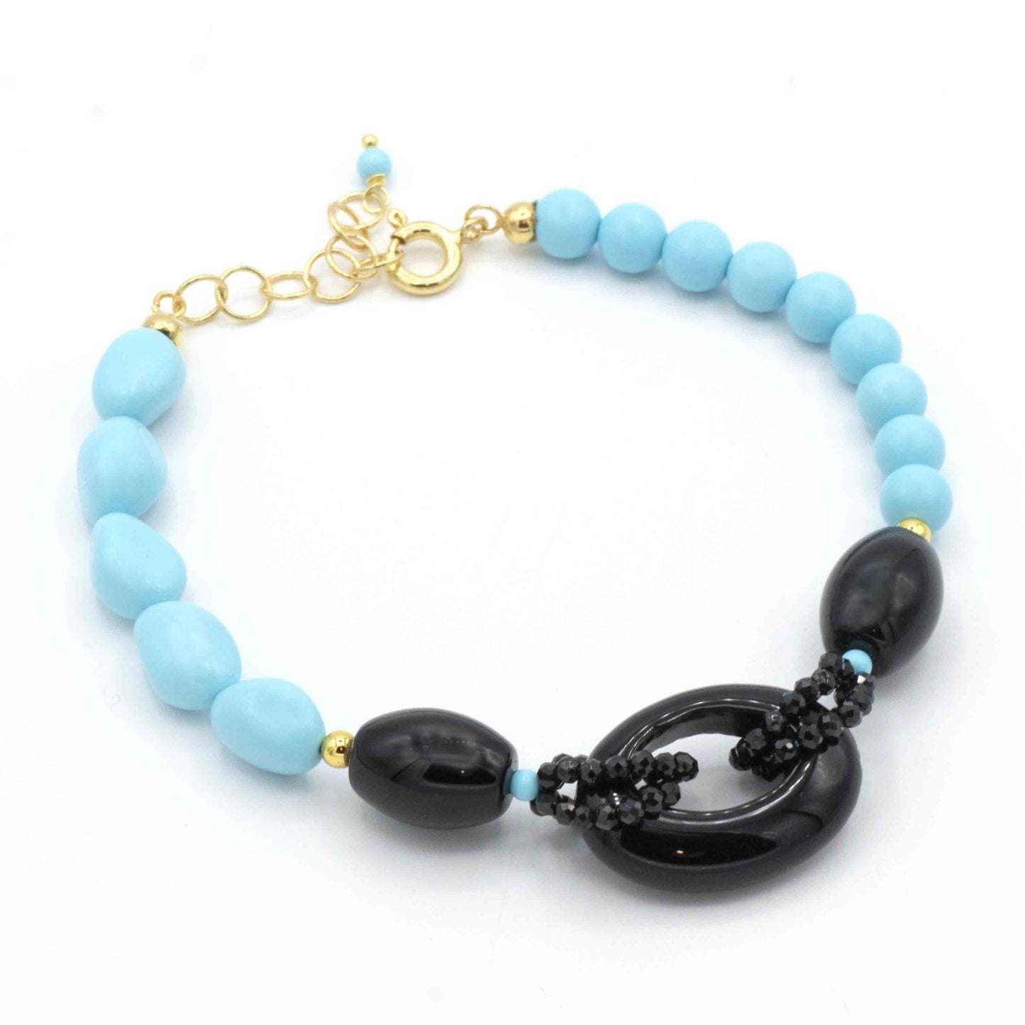 Bracciale In Pasta Di Turchese E Agata Nera