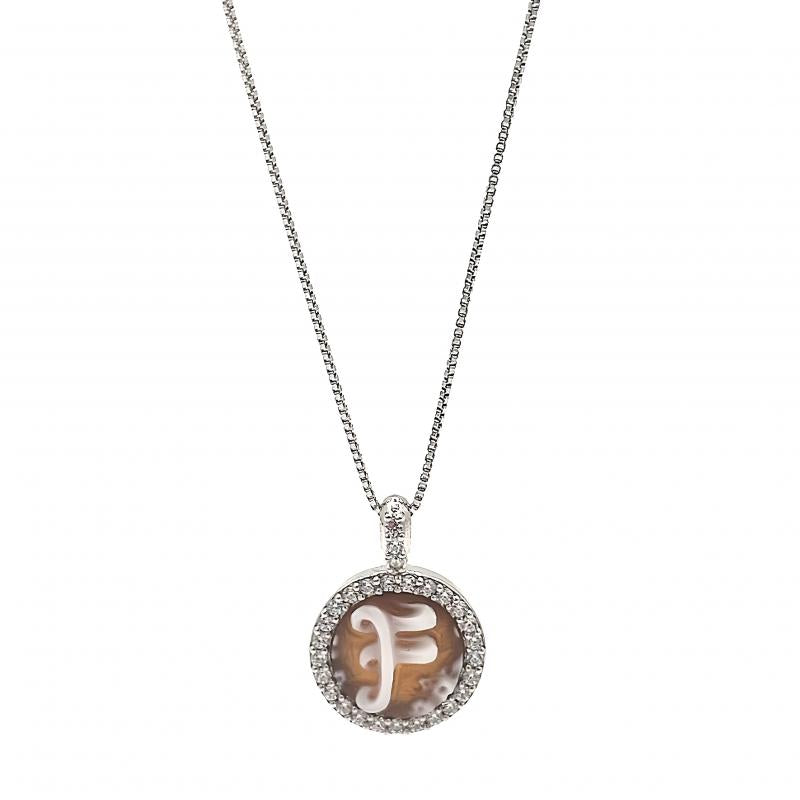 Collana In Argento Con Lettera F In Cammeo