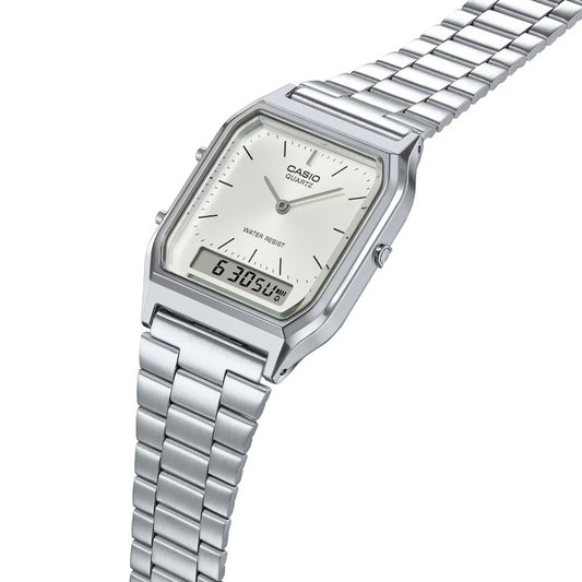 Orologio Casio Vintage AQ-230A-7DMQ Unisex Ana-Digi in Acciaio Quadrante Bianco Casio