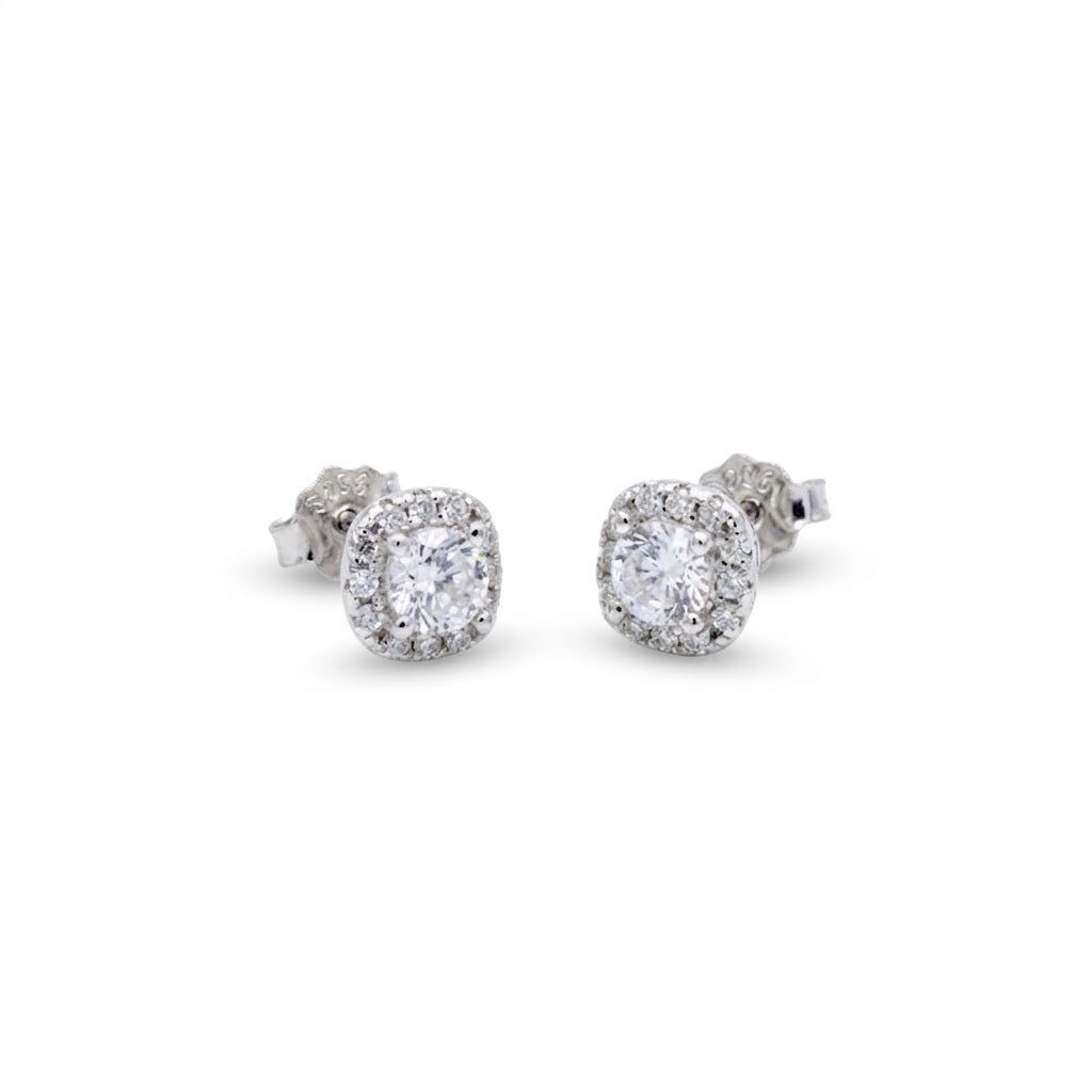 Orecchini a Lobo in Argento 925 con Zircone e Cornice Luminosa