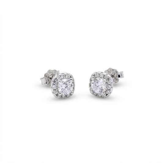 Orecchini a Lobo in Argento 925 con Zircone e Cornice Luminosa