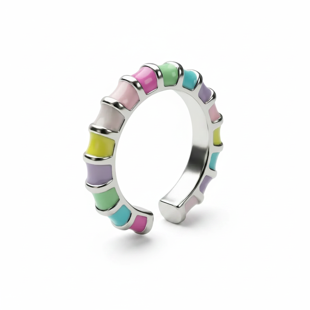 Anello Veretta "Arcobaleno Pop" in Acciaio e Smalto Pastel