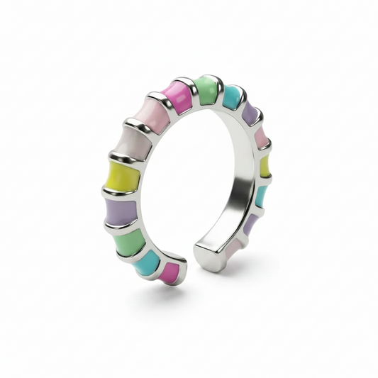Anello Veretta "Arcobaleno Pop" in Acciaio e Smalto Pastel Gaiè Bijoux