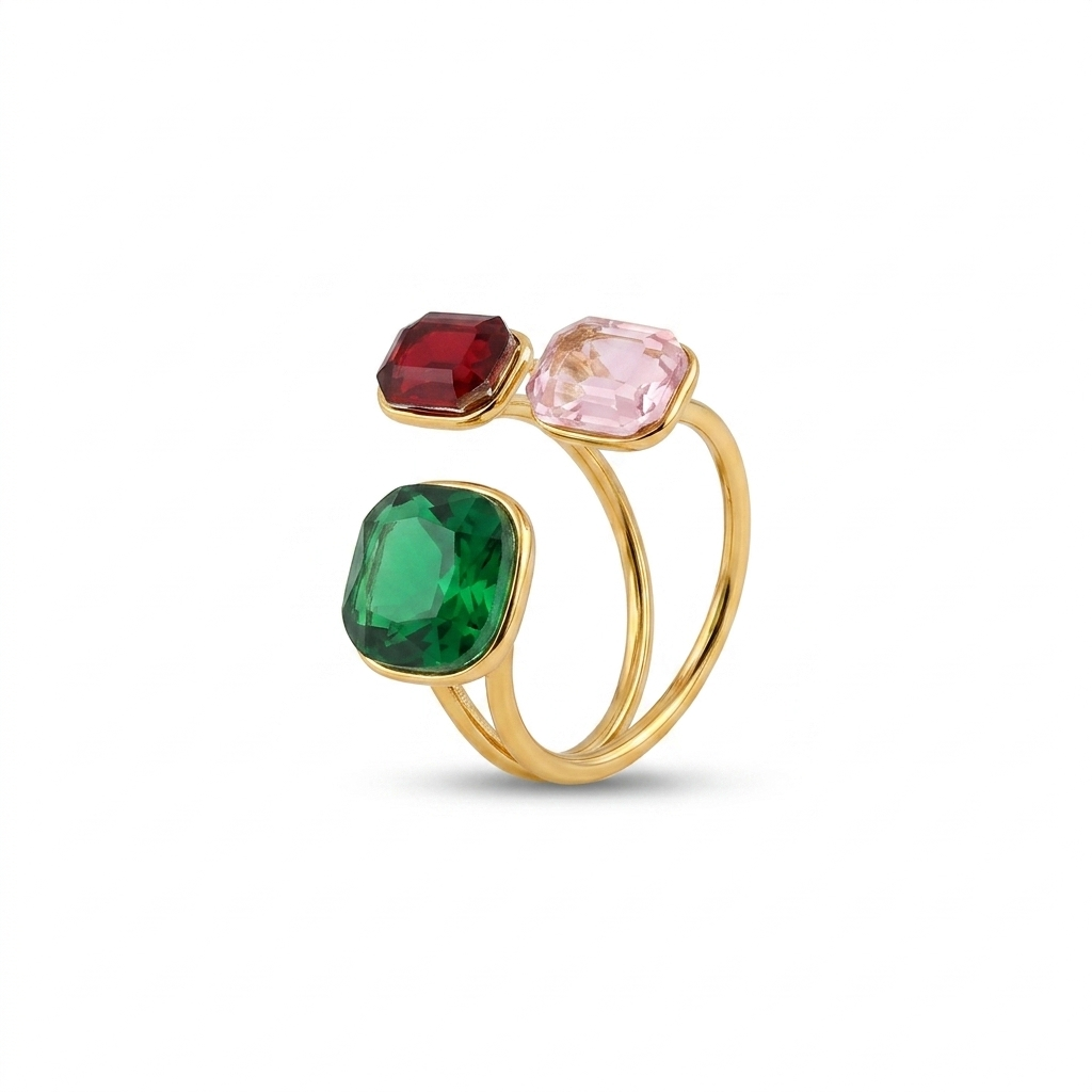 Anello Contrarié "Armonia Cromatica" in Acciaio Gold e Castoni Multicolor