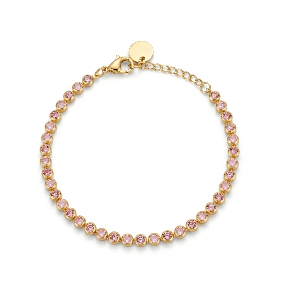Bracciale Tennis Gold Pietre Rosa
