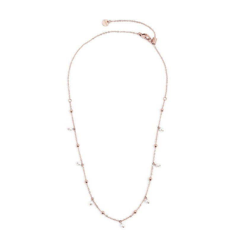 Bracciale Catena con Sfere e Perle Bianche in Acciaio Rosé Marlù