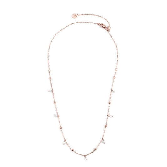 Bracciale Catena con Sfere e Perle Bianche in Acciaio Rosé Marlù