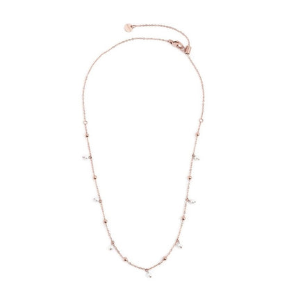 Collana Catena con Sfere e Perle Bianche in Acciaio Oro Marlù