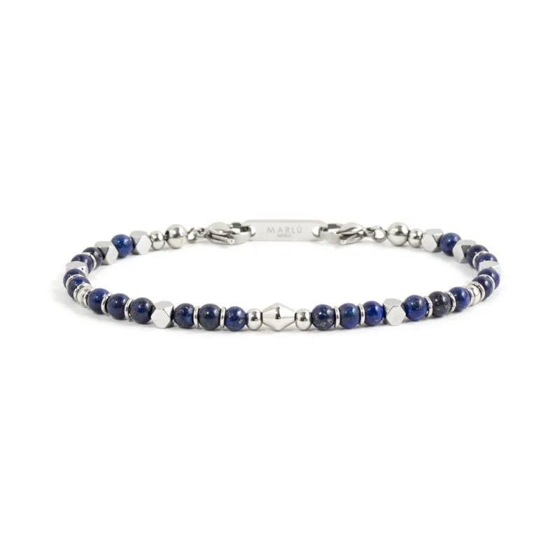 Bracciale in Acciaio Ematite e Pietre Blu Lapis Marlù