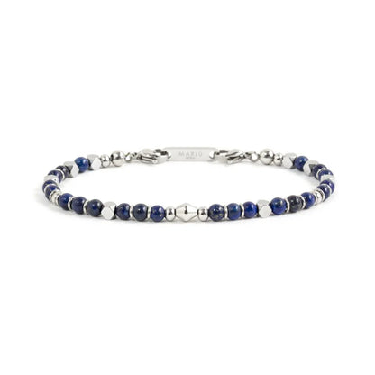 Bracciale in Acciaio Ematite e Pietre Blu Lapis Marlù