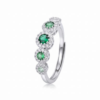 Anello Modello Degradè a 5 Elementi in Argento 925 Placcato Oro Bianco con Zirconi Verdi e Bianchi