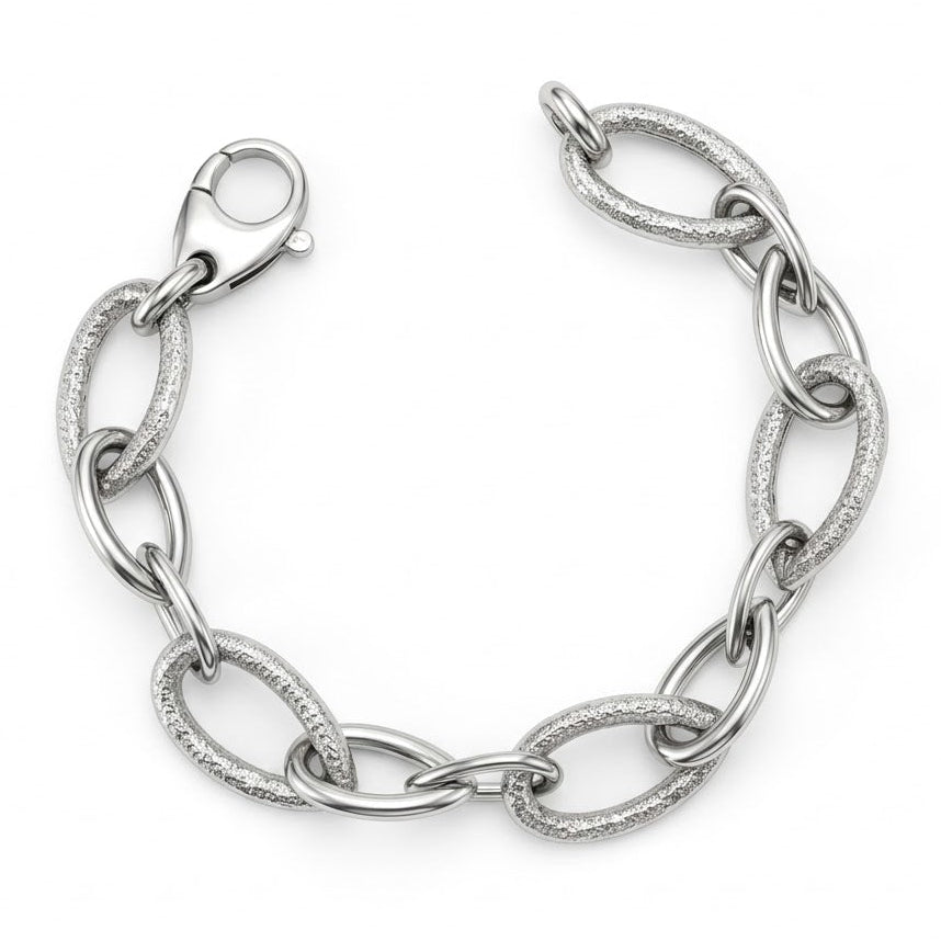 Bracciale in Argento 925 con Grandi Maglie a Goccia Lucide e Martellate