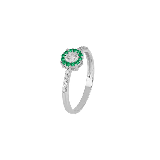 Anello Solitario Magic con Verde in Oro Bianco