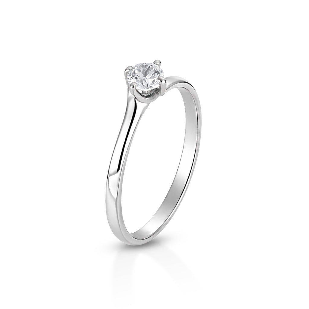 Anello Solitario in Oro Bianco 9 Carati e Zircone