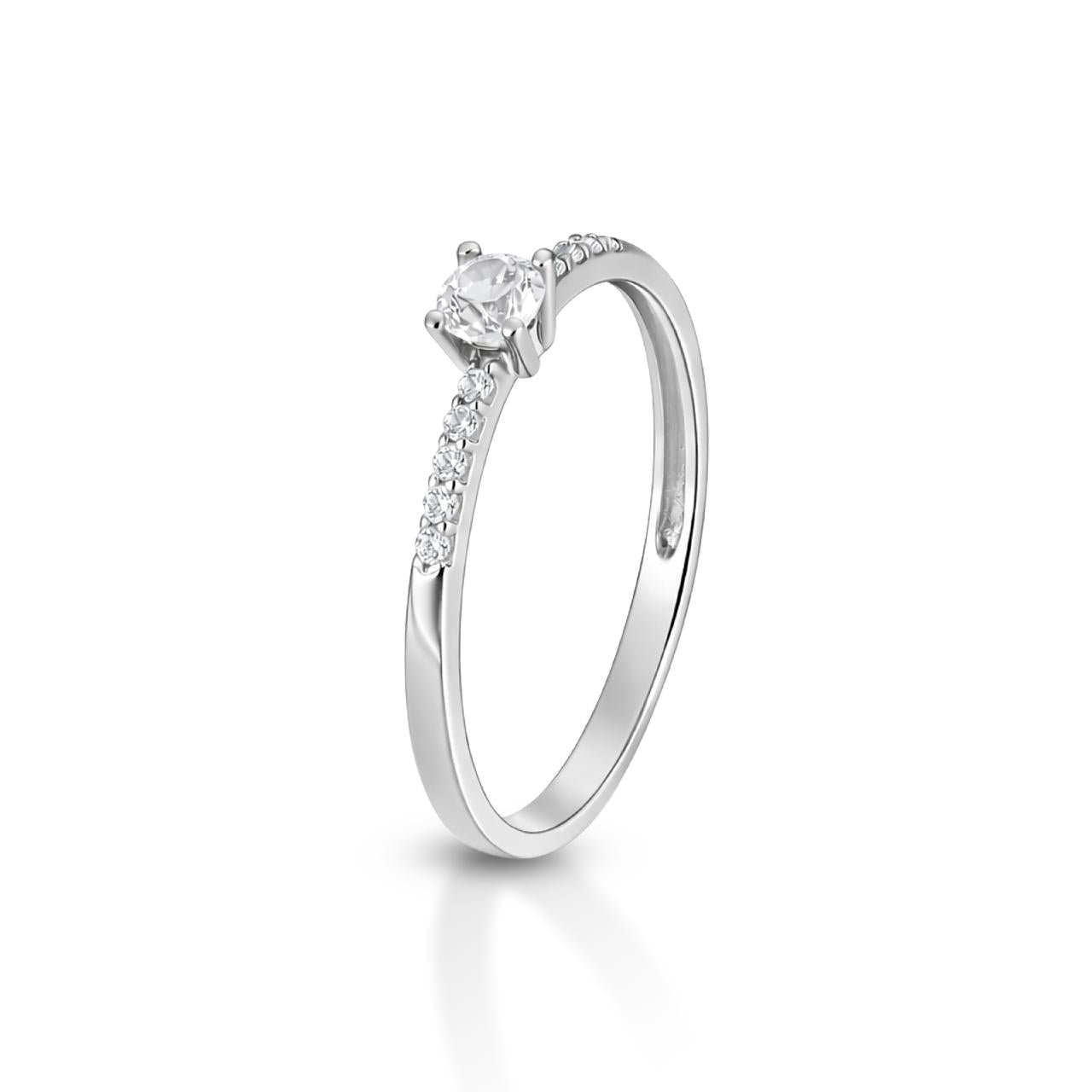 Anello Solitario in Oro Bianco 9 Carati e Zirconi