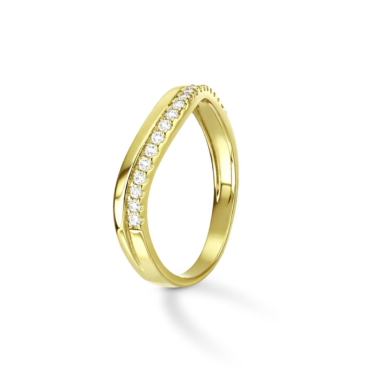 Anello Fedina Curva in Oro Giallo 9 Carati e Zirconi