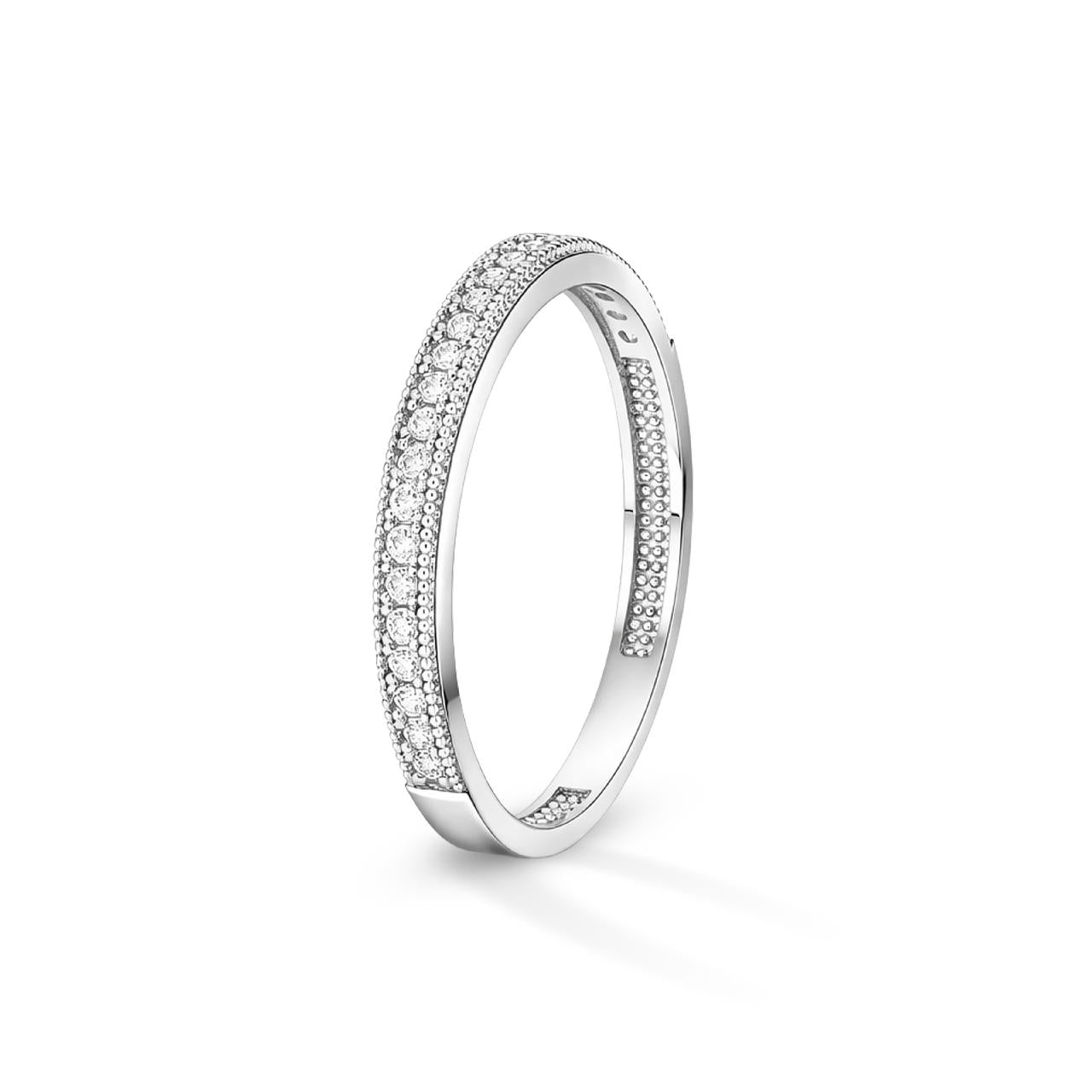 Anello Fedina Mezza Veretta in Oro Bianco 9 Carati e Zirconi