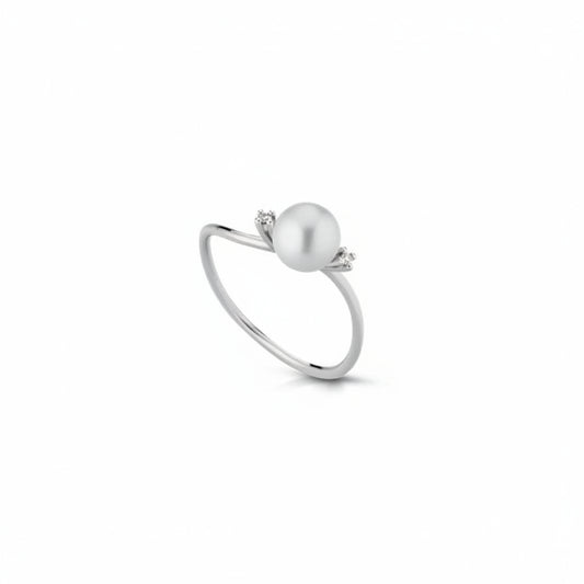 Kioto Anello in Oro Bianco Perla e Diamanti