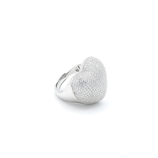 Anello Cuore Bombato a Pavè in Argento