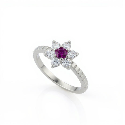 Anello Fiore Rosso in Argento