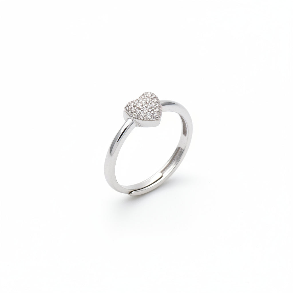Anello Cuore a Pavè In Argento