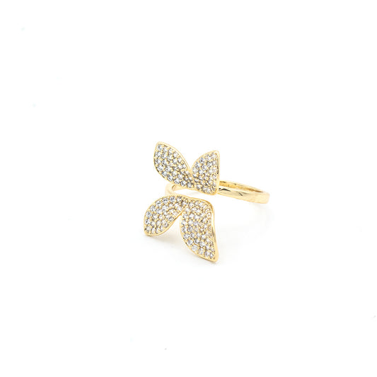 Anello Foglie Dorato con Zirconi