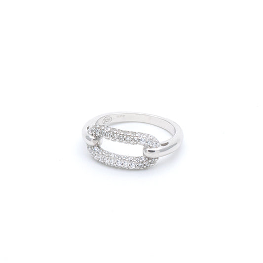 Anello in Argento con Ovale a Pavè