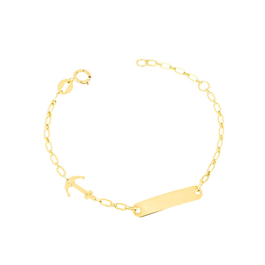 Bracciale Bimbo in Oro Ancora e Targhetta