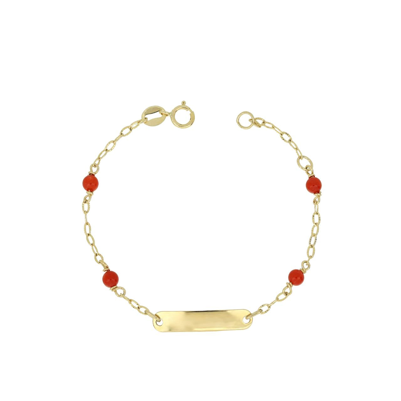 Bracciale Bimbi in Oro Corallini e Targhetta 375 (9kt)