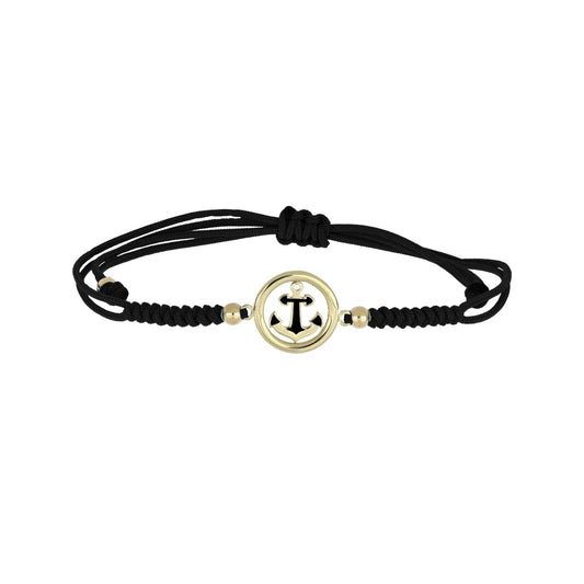 Bracciale Ancora in Oro Giallo e Cordino Nero
