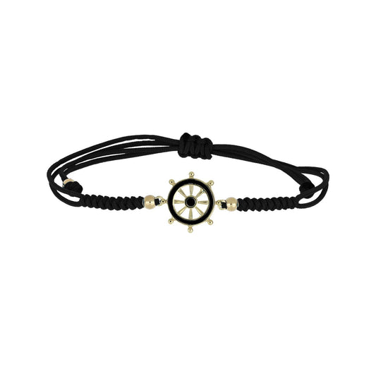 Bracciale Timone in Oro Giallo e Cordino Nero