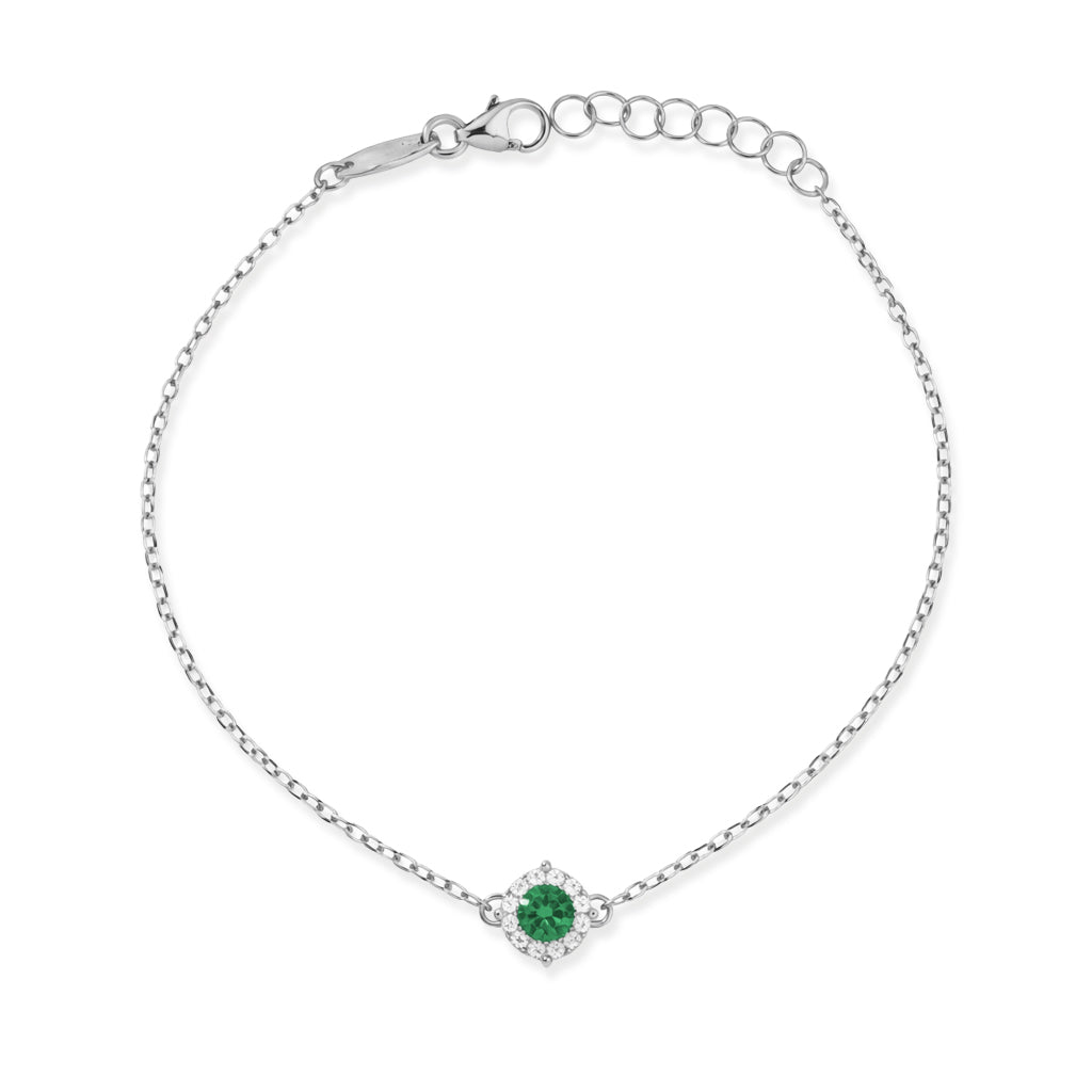 Bracciale con Gemma Verde e Zirconi in Oro Bianco 9 Carati - 375