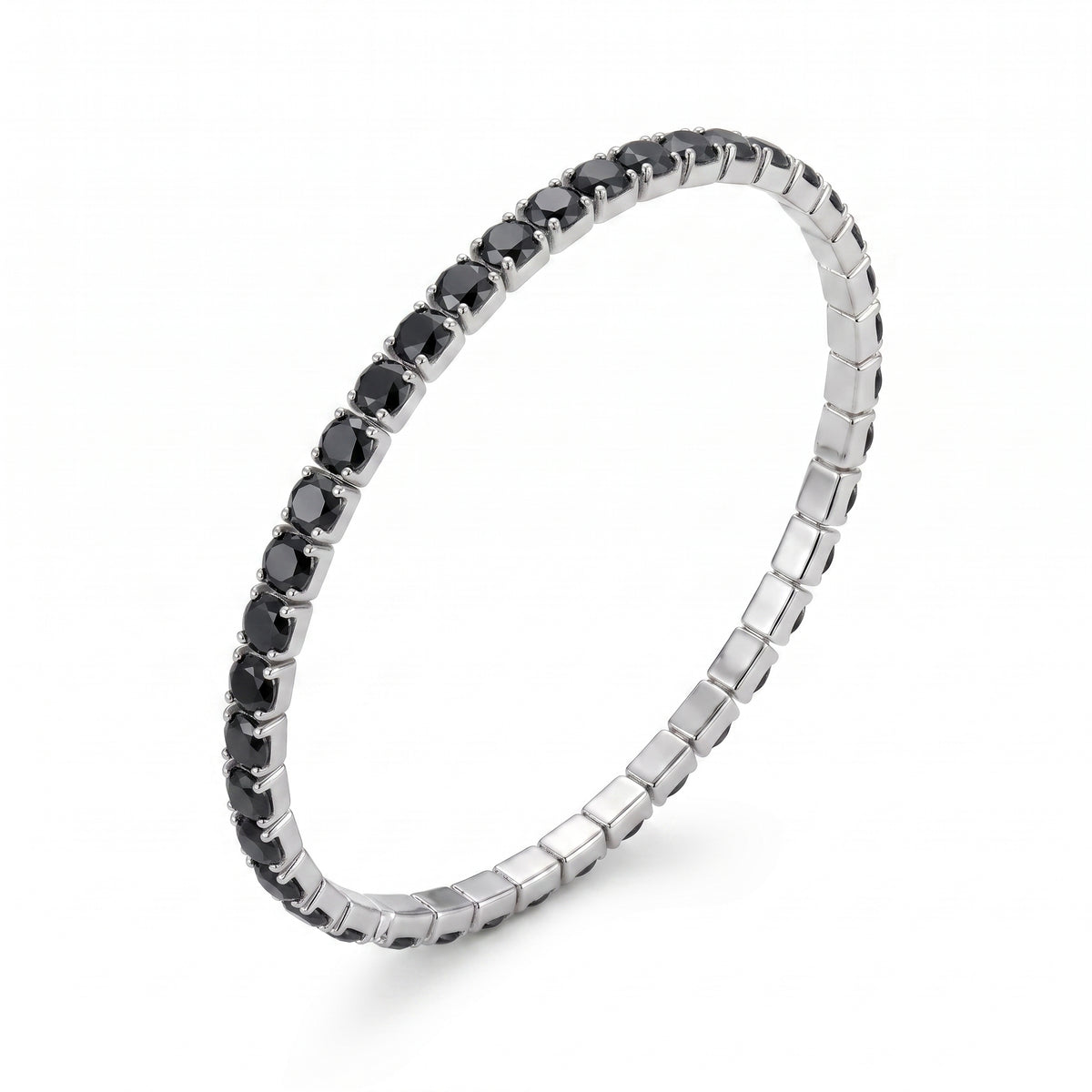 Bracciale Tennis Elastico Color Argento con Strass Neri