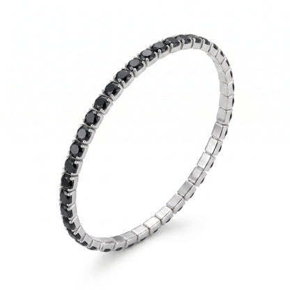 Bracciale Tennis Elastico Color Argento con Strass Neri