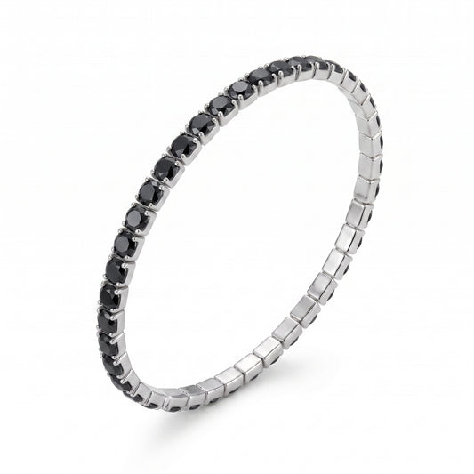 Bracciale Tennis Elastico Color Argento con Strass Neri