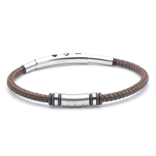 Bracciale Uomo Cordino Marrone e Acciaio