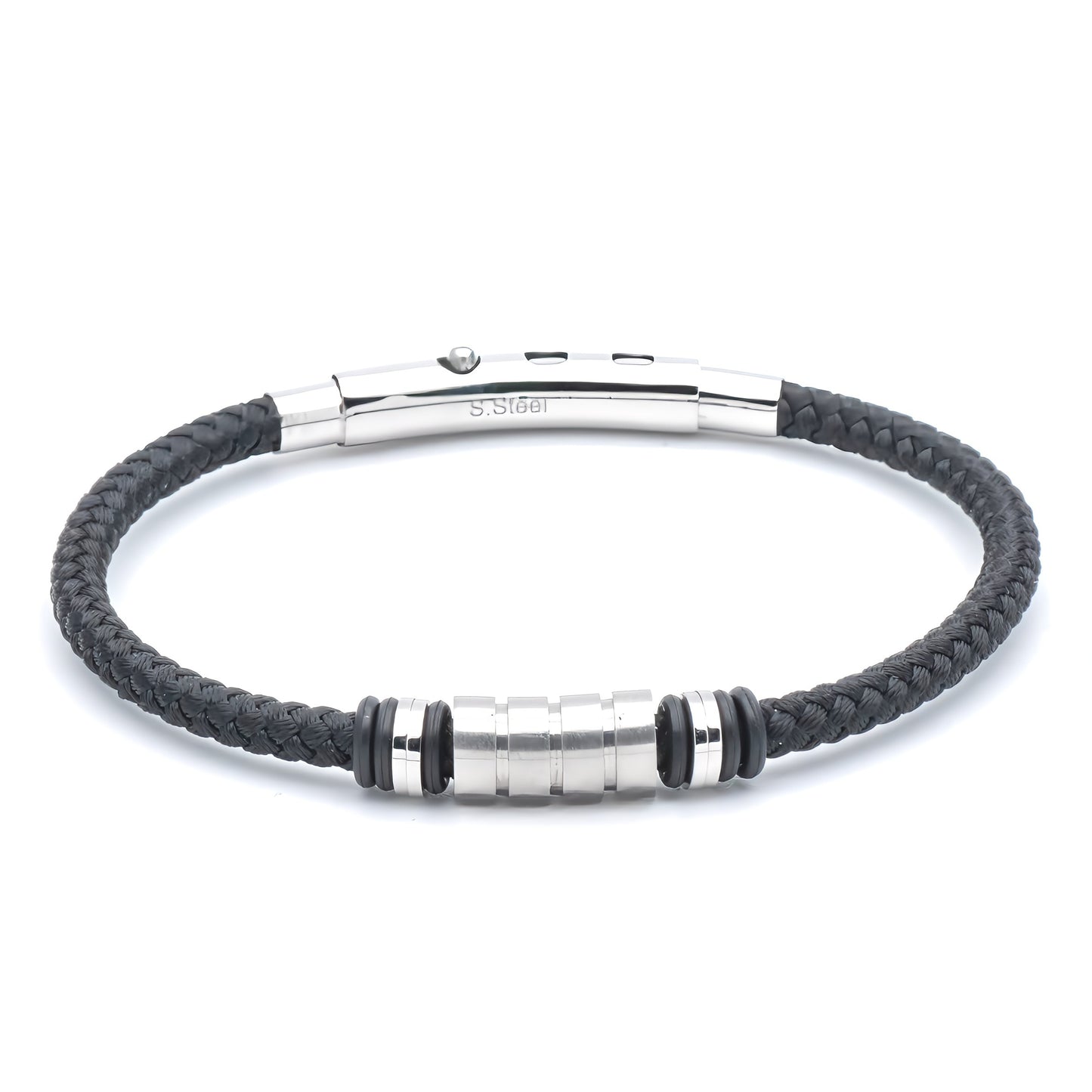 Bracciale Uomo Cordino Nero e Acciaio